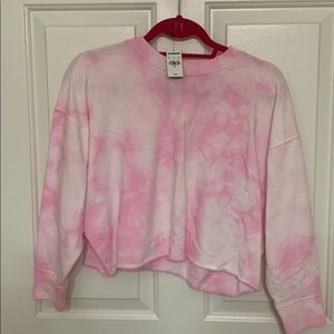 Cropped pink tie dye crewneck sweatshirt
